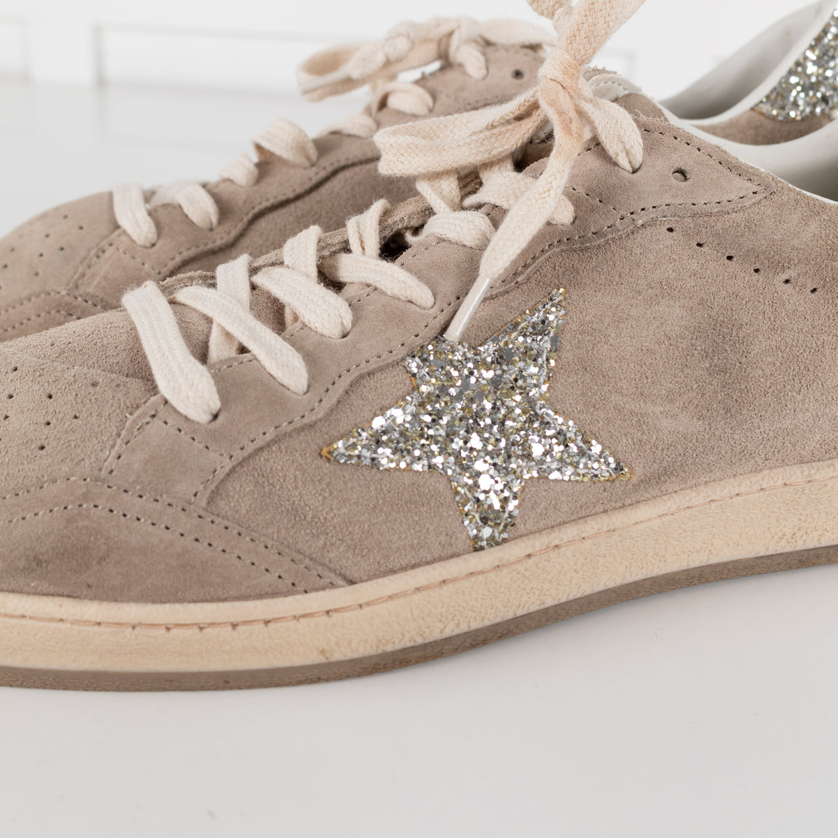 Golden Goose Beige Ball Star Glitter Suede Trainers UK 9