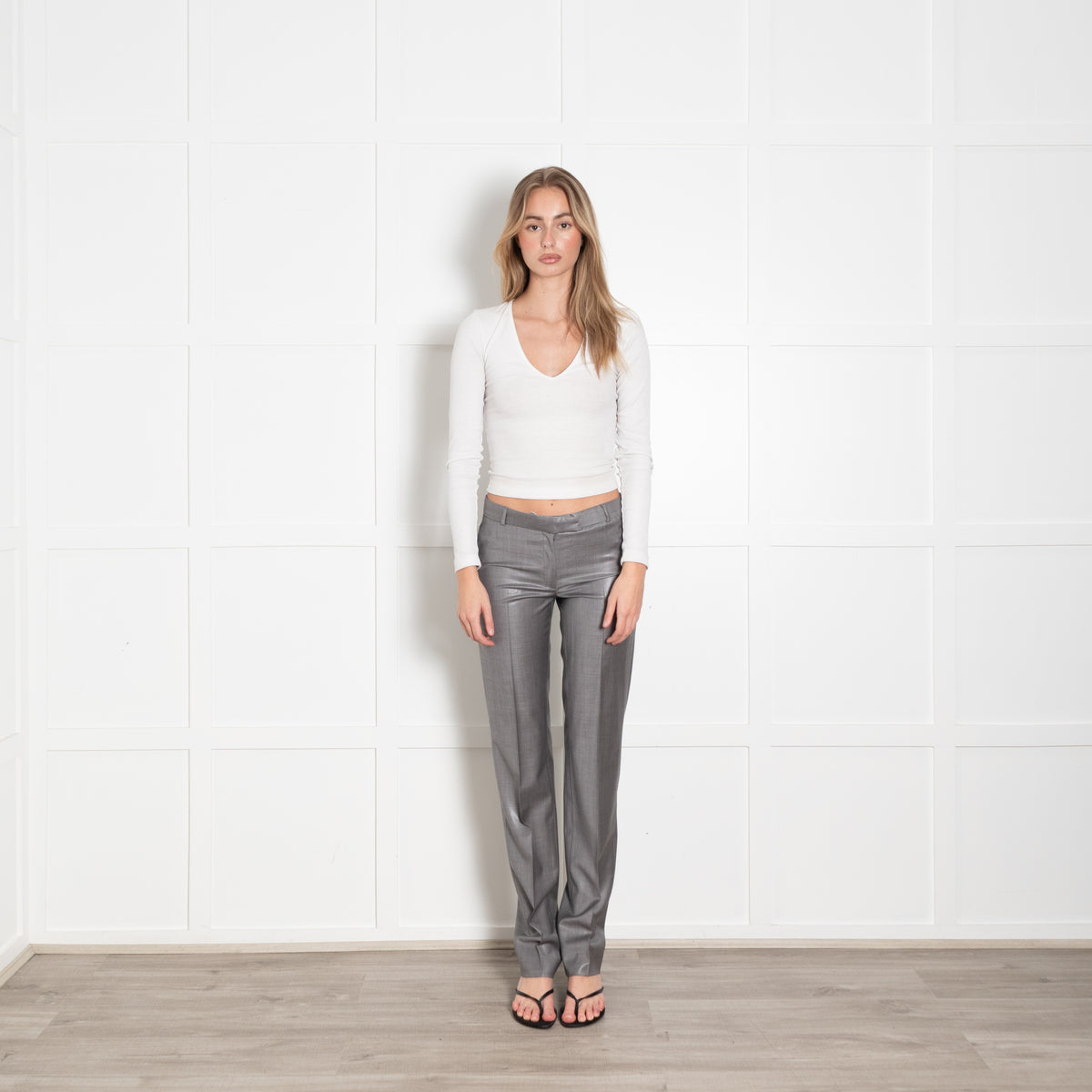 Joseph Grey Shiny Finish Wool Blend Trousers
