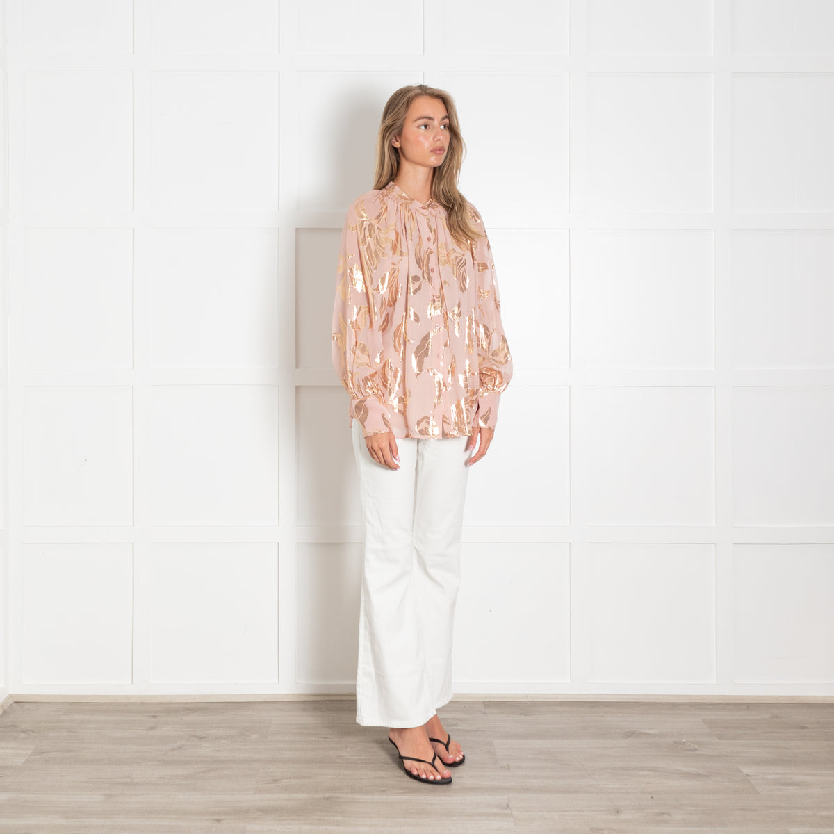 Rebecca Taylor Pink Gold Lurex Print Blouse