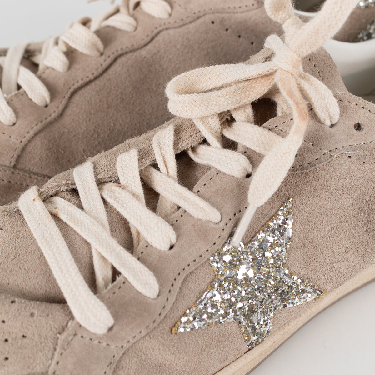 Golden Goose Beige Ball Star Glitter Suede Trainers UK 9