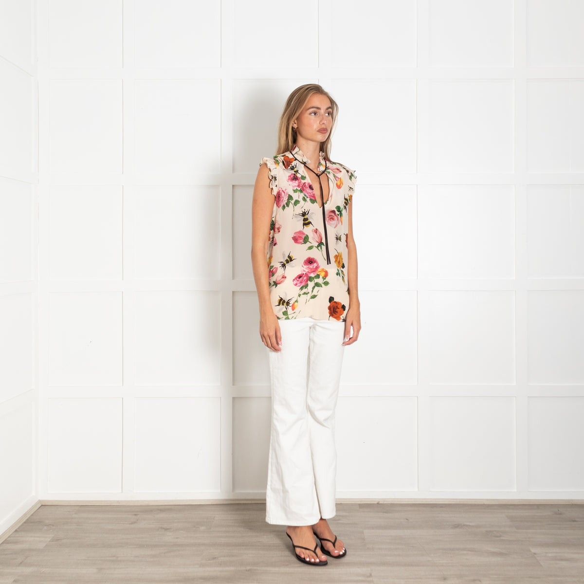 Gucci Floral And Bee Silk Sleeveless Top