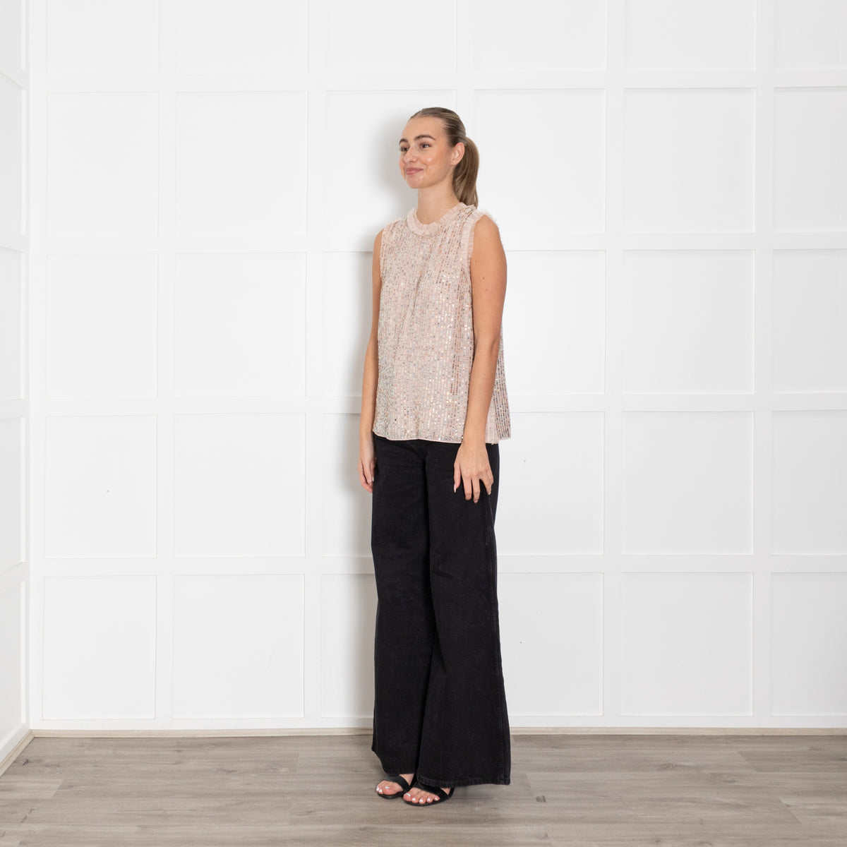 Needle And Thread Pink Sequin Striped Fril Edge Top