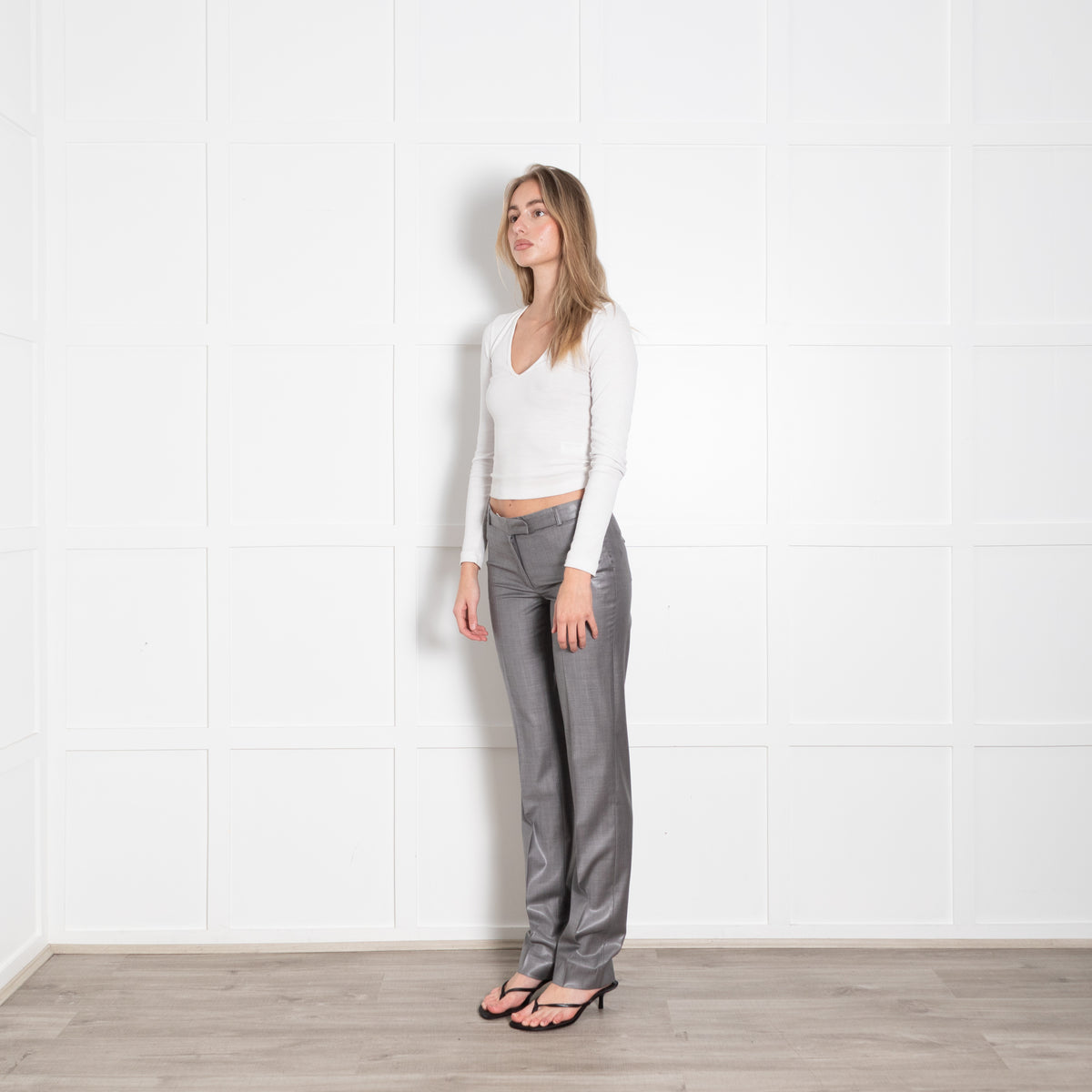 Joseph Grey Shiny Finish Wool Blend Trousers