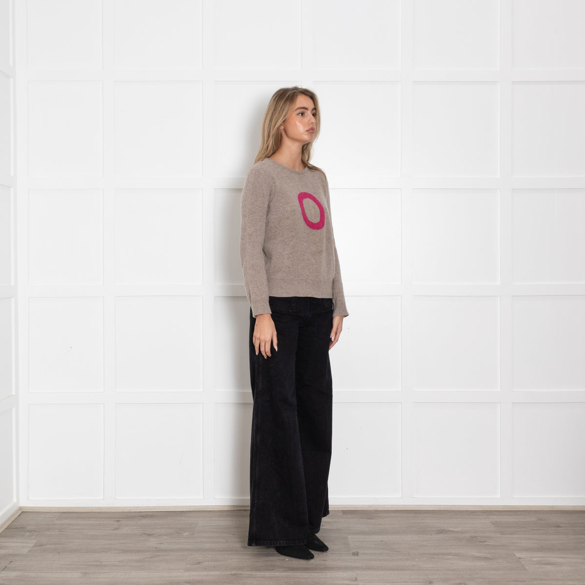 Hades Taupe Wool Jumper with Pink Front Logo