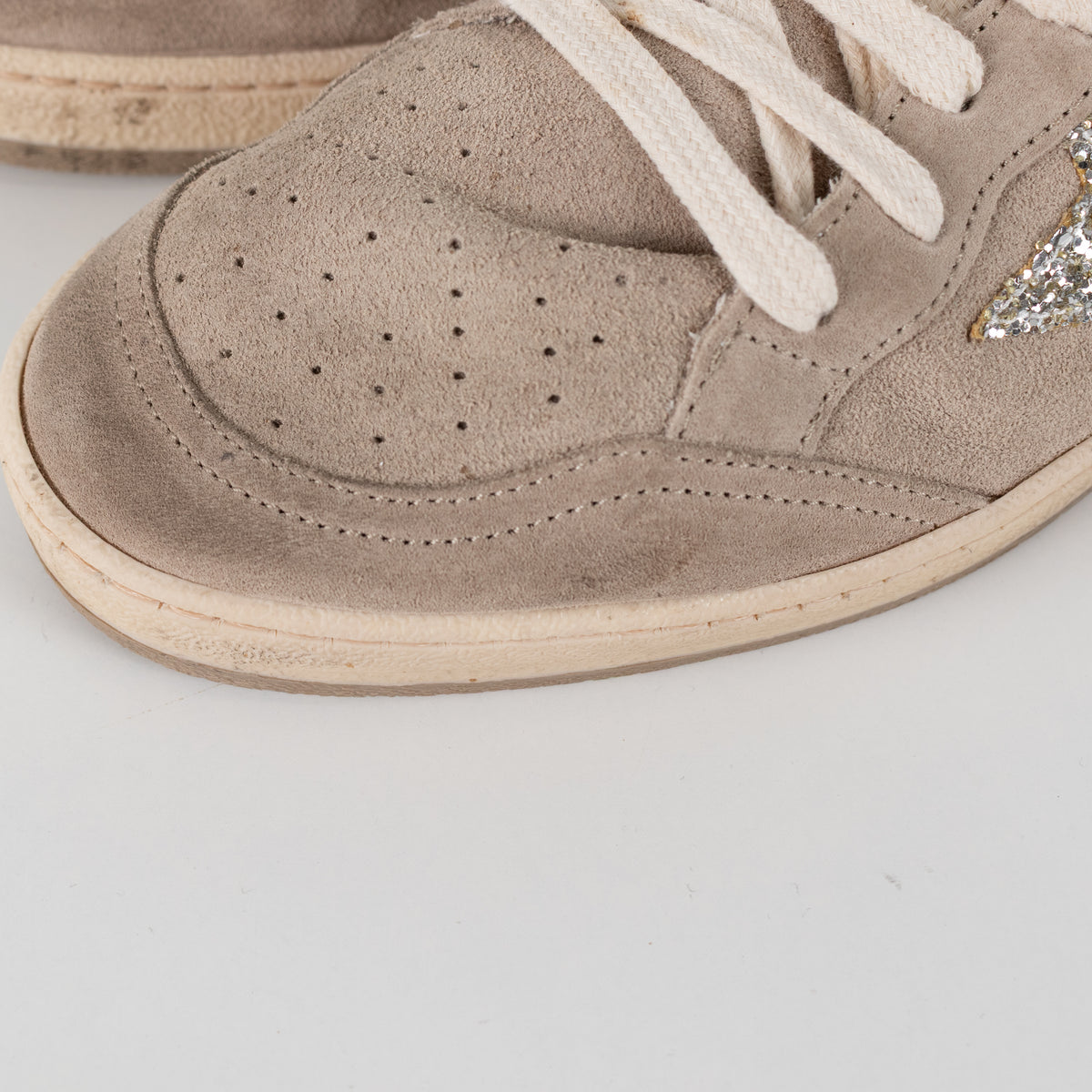 Golden Goose Beige Ball Star Glitter Suede Trainers UK 9