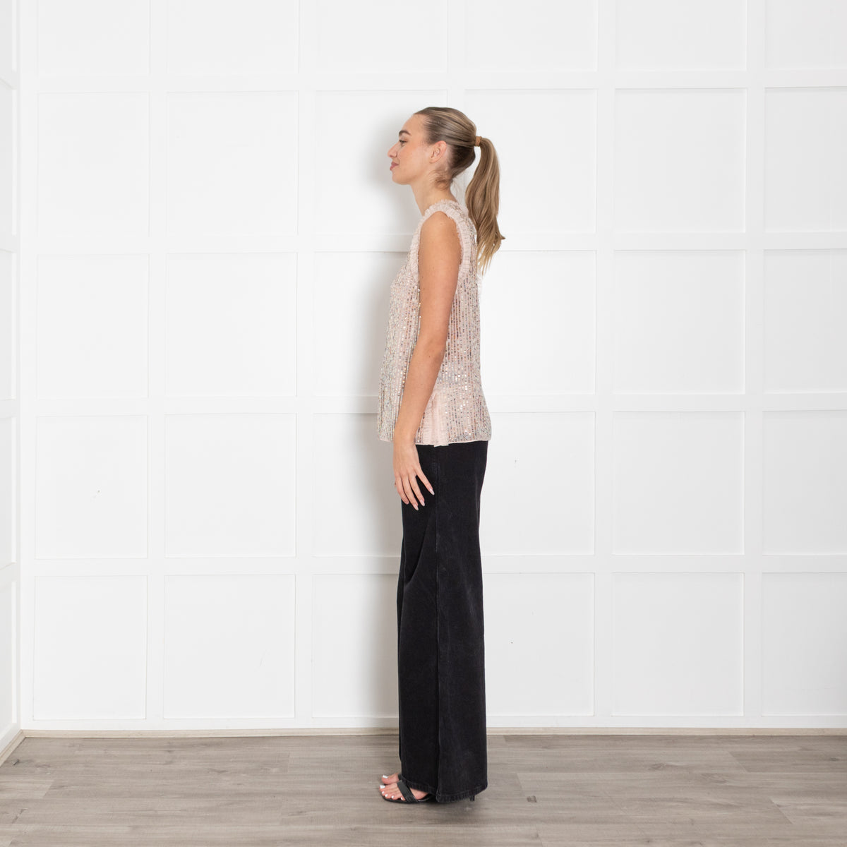 Needle And Thread Pink Sequin Striped Fril Edge Top