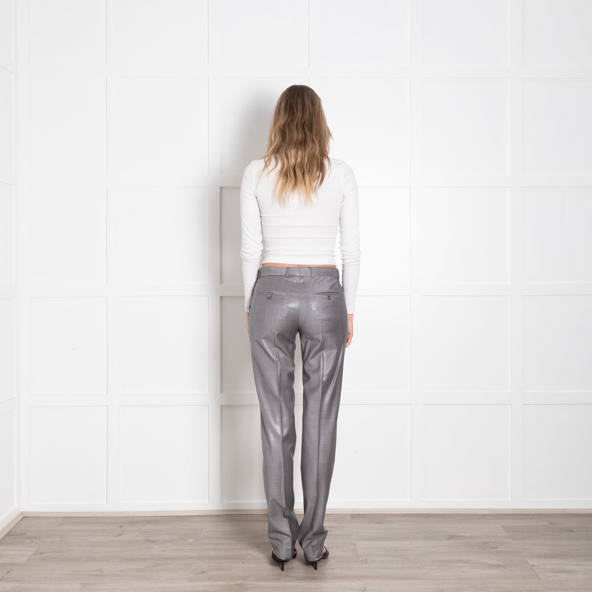 Joseph Grey Shiny Finish Wool Blend Trousers