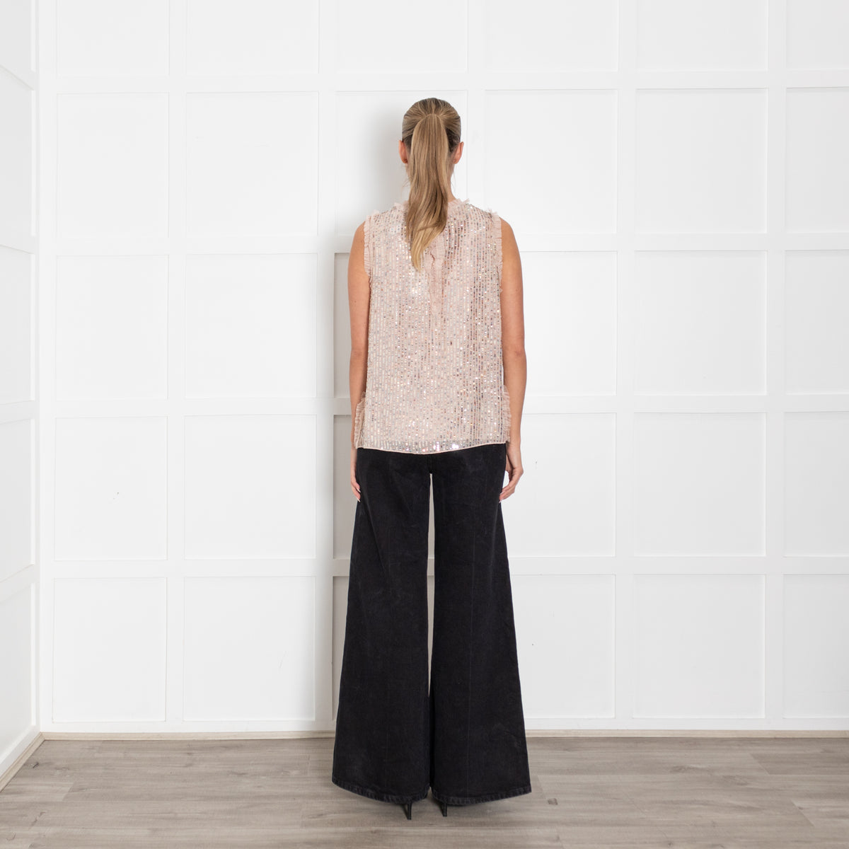 Needle And Thread Pink Sequin Striped Fril Edge Top