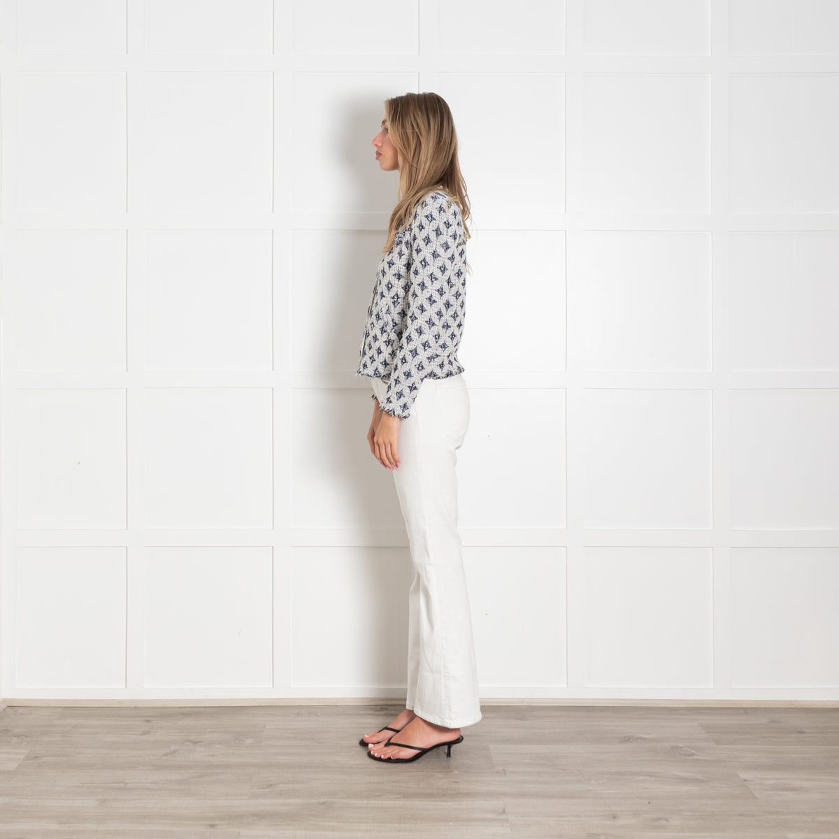 Iro Navy and White Handi Raw Edge Blazer