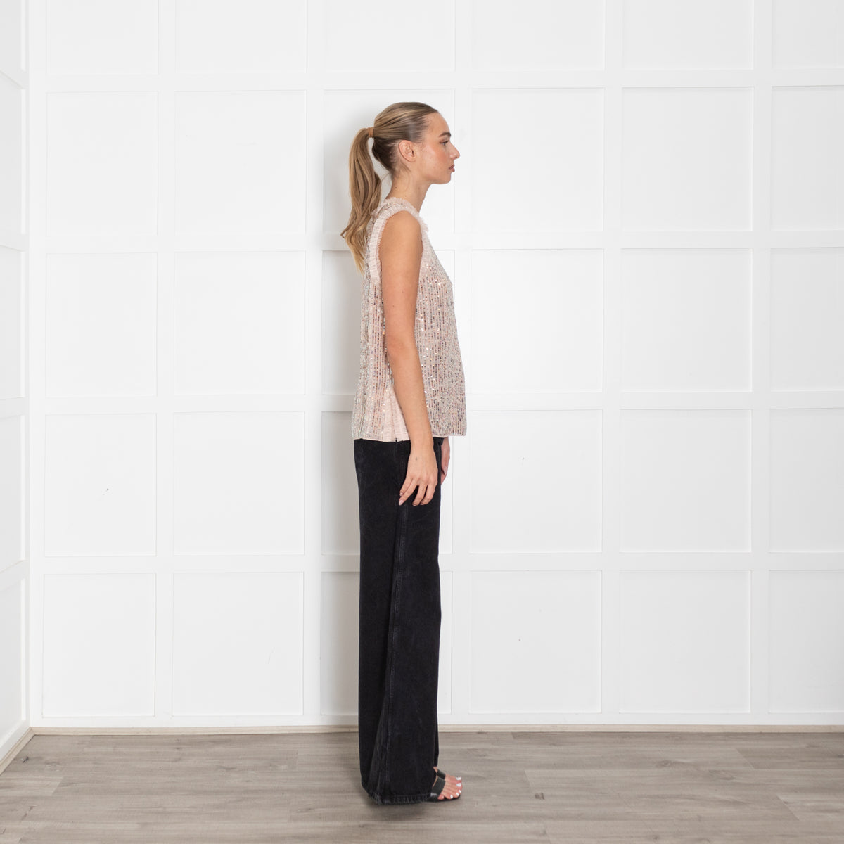 Needle And Thread Pink Sequin Striped Fril Edge Top