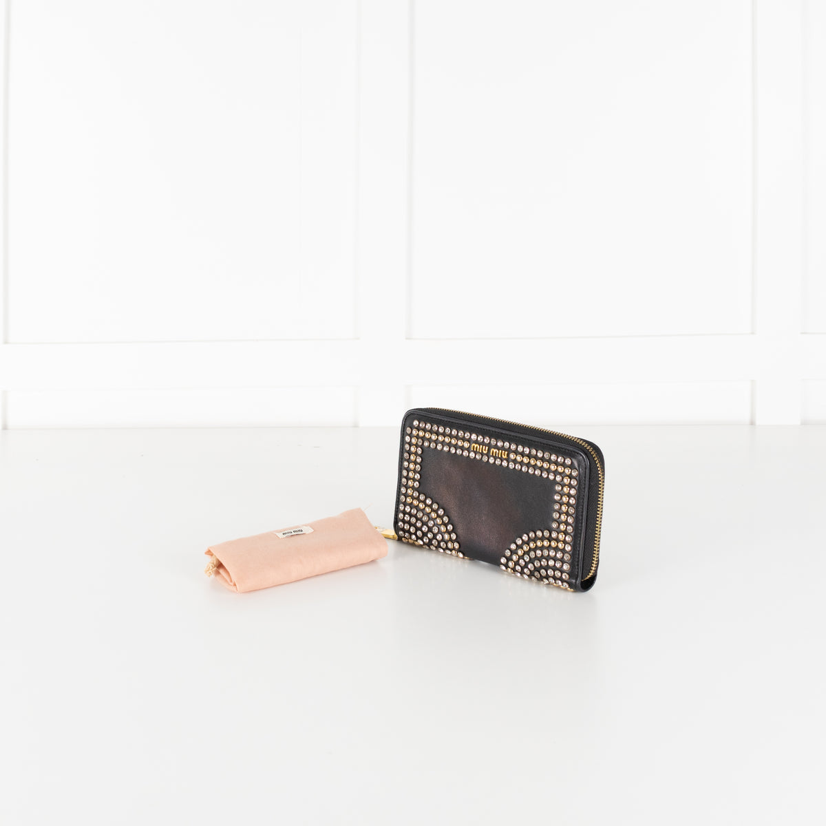 Miu Miu Black Metal Crystal Stud Wallet