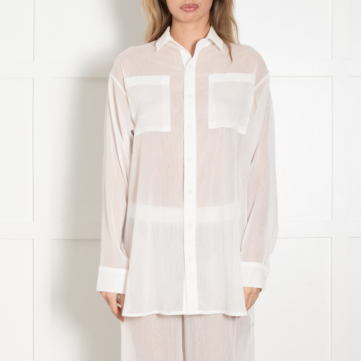 Jade Swim Two piece White With Silver Thread Shirt & Trousers