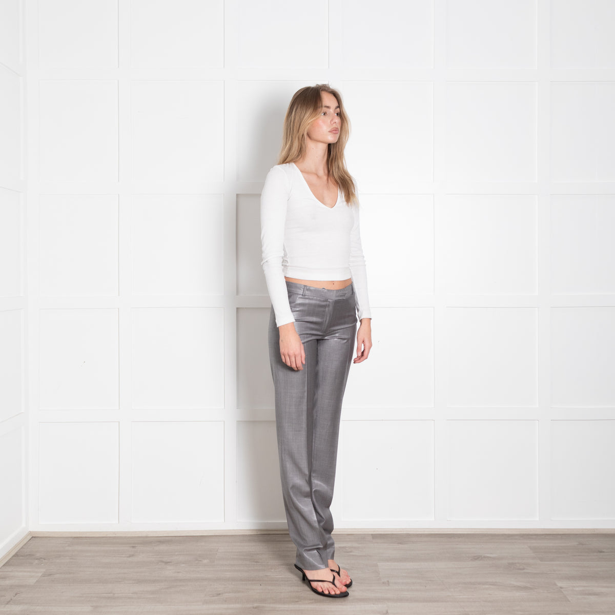 Joseph Grey Shiny Finish Wool Blend Trousers
