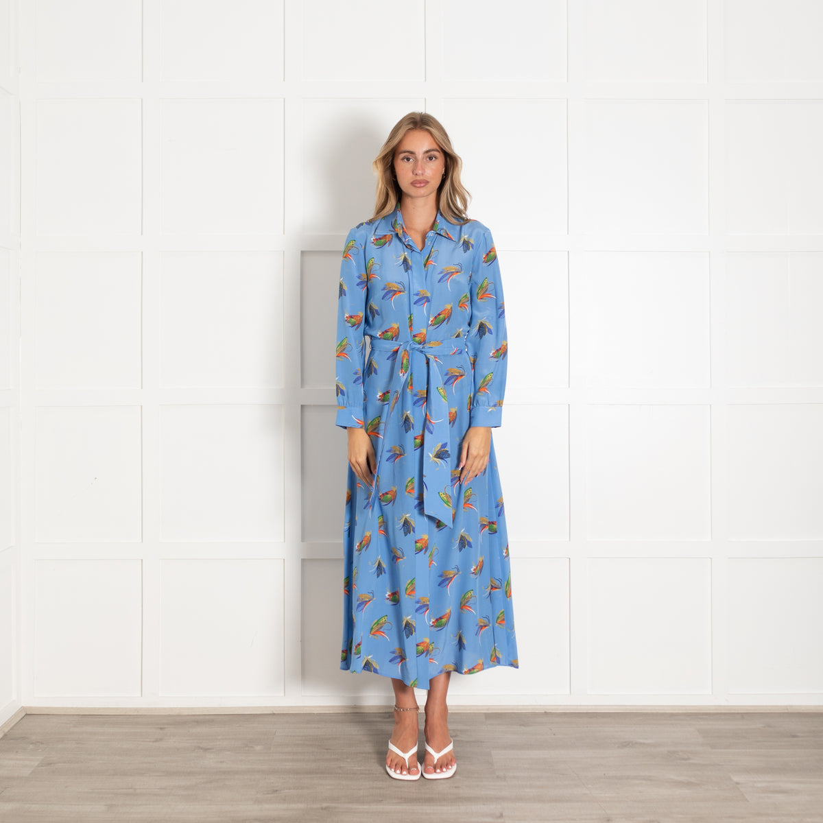 Weekend Max Mara Falster Blue Feather & Fly Print Maxi Dress