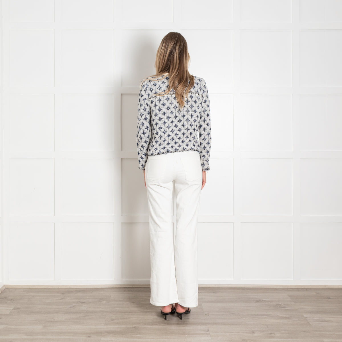 Iro Navy and White Handi Raw Edge Blazer