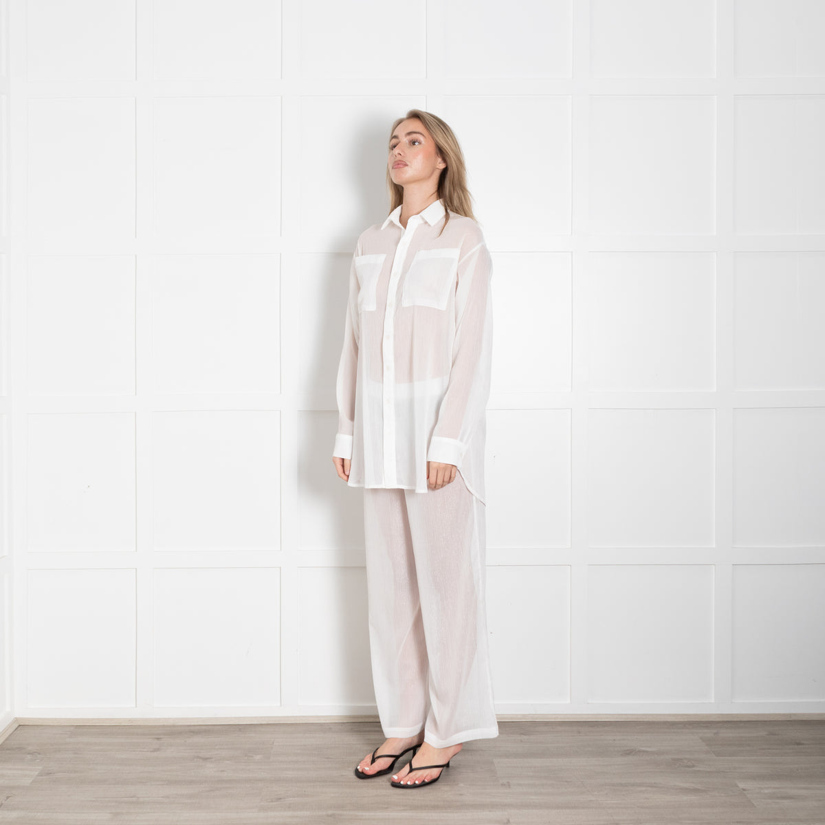 Jade Swim Two piece White With Silver Thread Shirt & Trousers