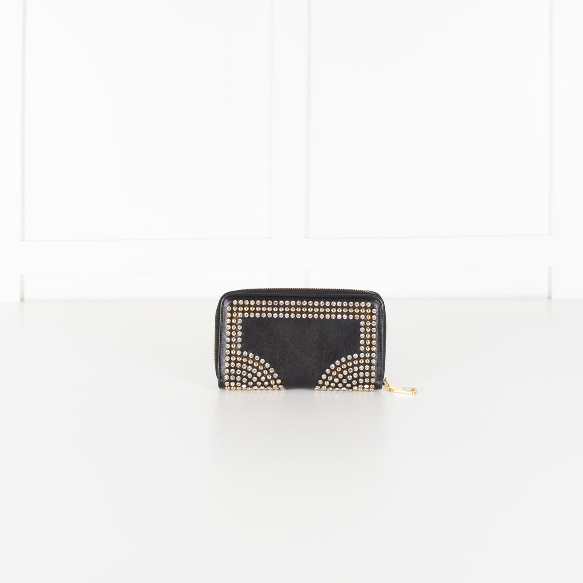 Miu Miu Black Metal Crystal Stud Wallet