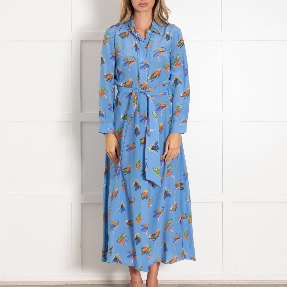 Weekend Max Mara Falster Blue Feather & Fly Print Maxi Dress