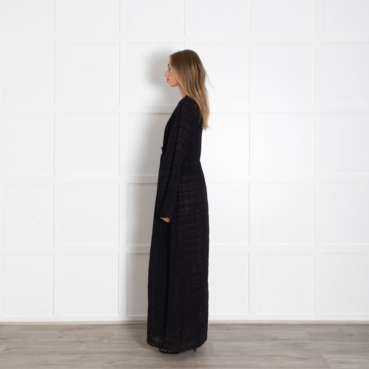 Honorine Black Beach Tie Front Long Kaftan