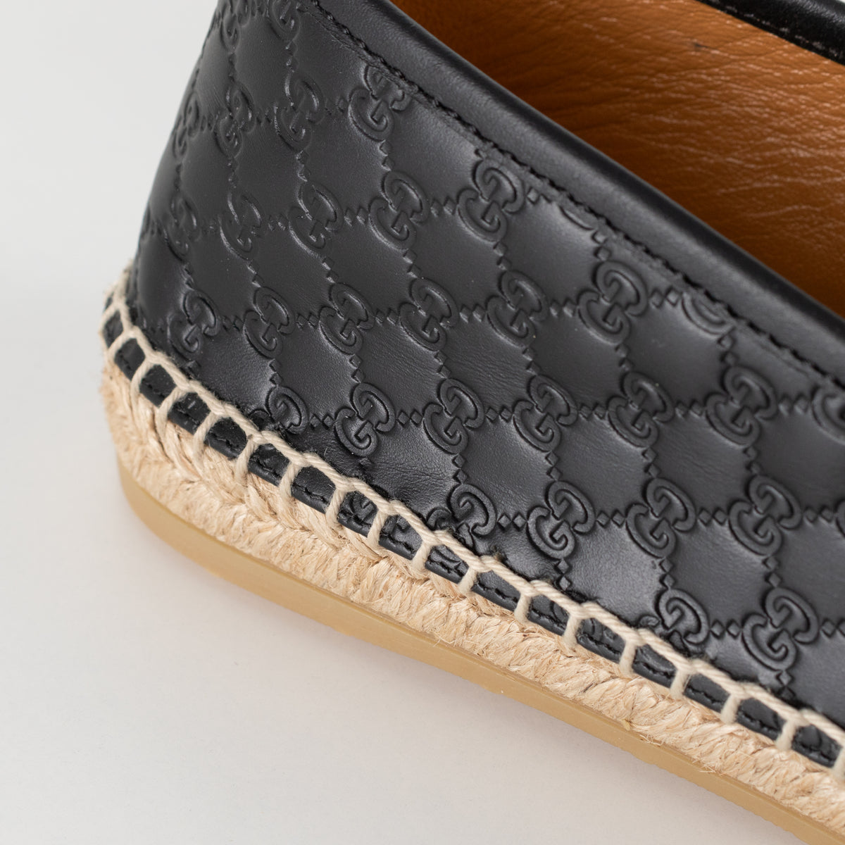 Gucci Black Leather Logo Embossed Espadrilles