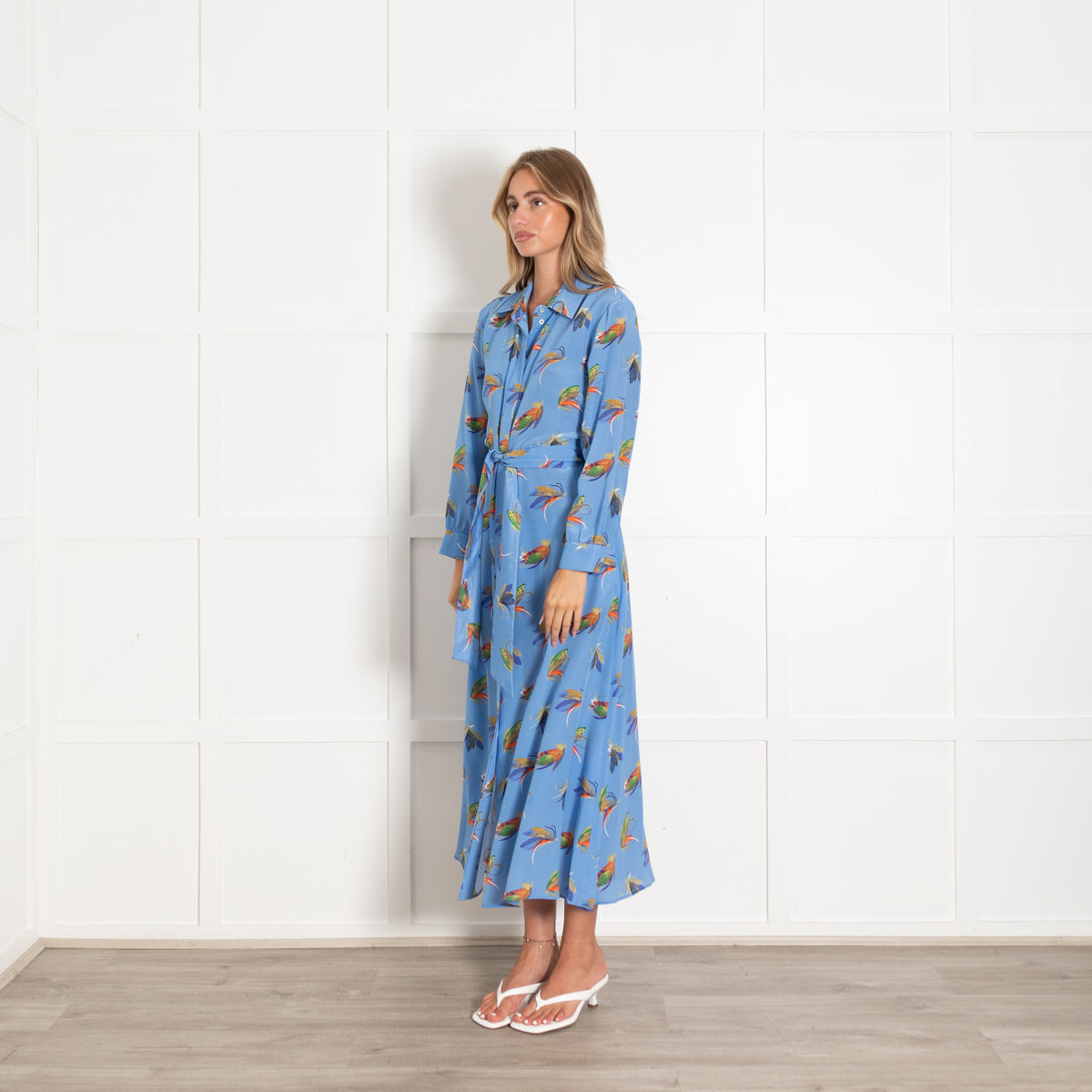 Weekend Max Mara Falster Blue Feather & Fly Print Maxi Dress
