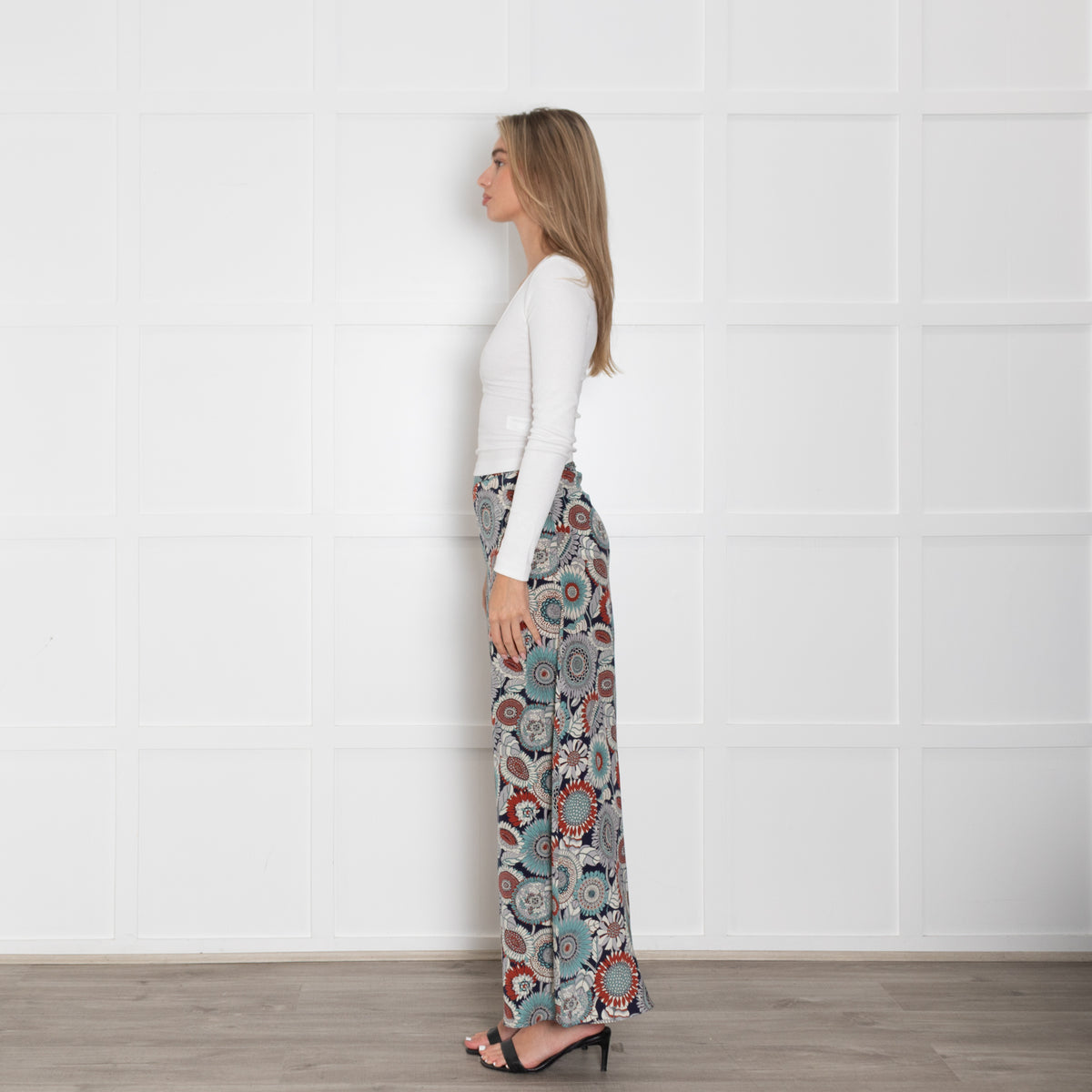 Ridley Blue Rust Floral Silk Maxi Skirt