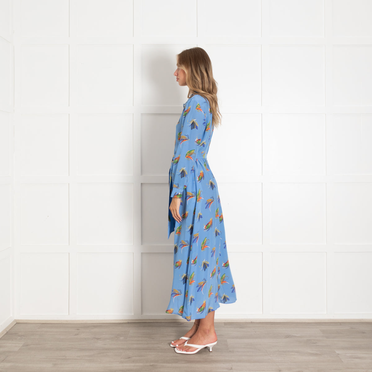 Weekend Max Mara Falster Blue Feather & Fly Print Maxi Dress