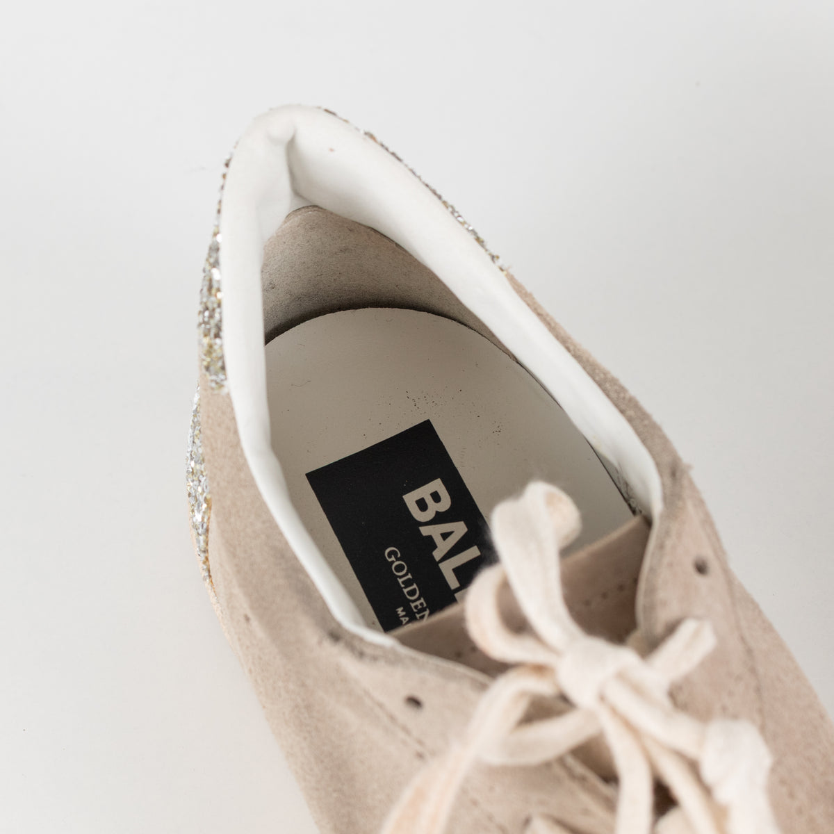 Golden Goose Beige Ball Star Glitter Suede Trainers UK 9