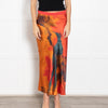 SIR Orange Print Silk Maxi Skirt