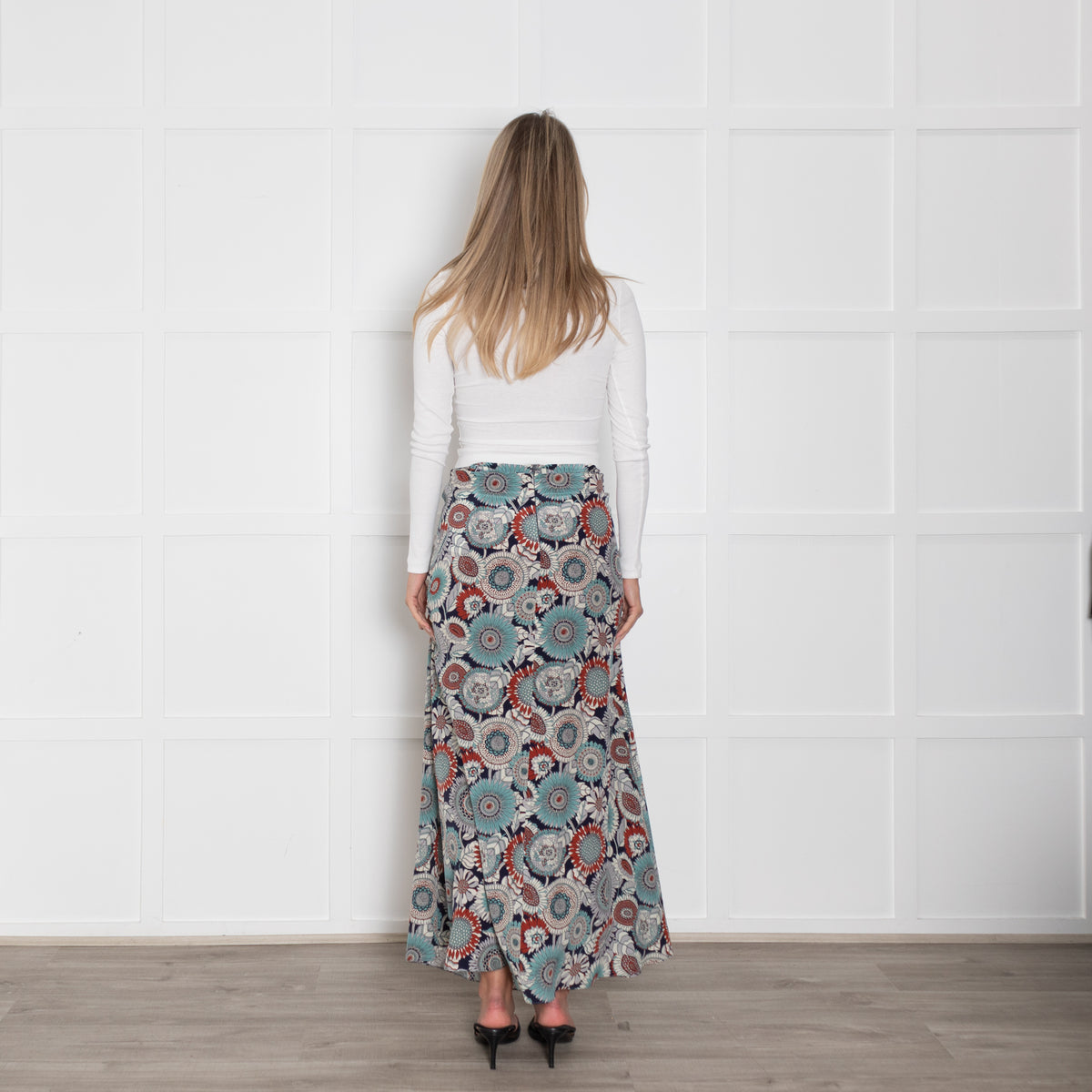 Ridley Blue Rust Floral Silk Maxi Skirt