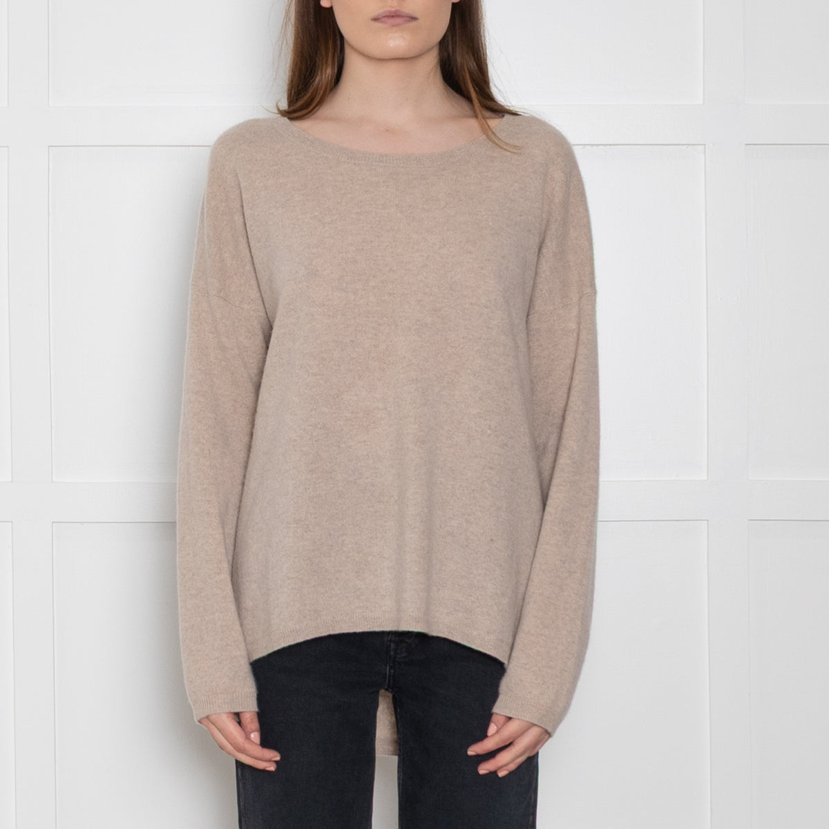 Wyse Oatmeal Cashmere Jumper with Sequin Star Elbow Patches