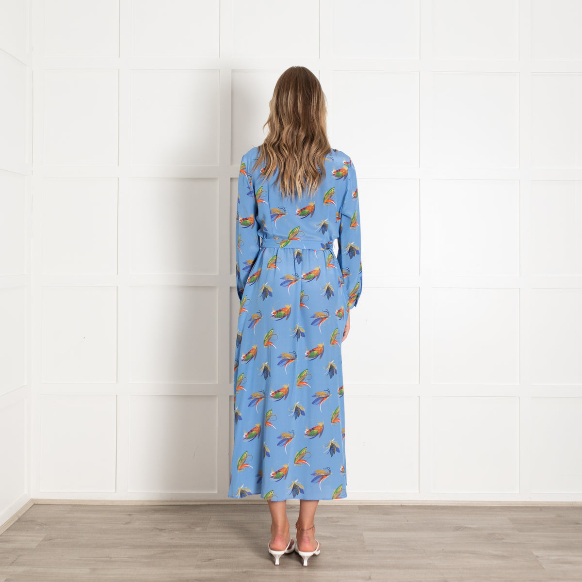 Weekend Max Mara Falster Blue Feather & Fly Print Maxi Dress