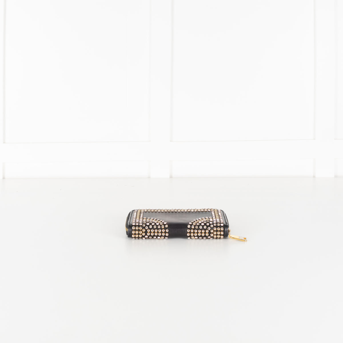 Miu Miu Black Metal Crystal Stud Wallet