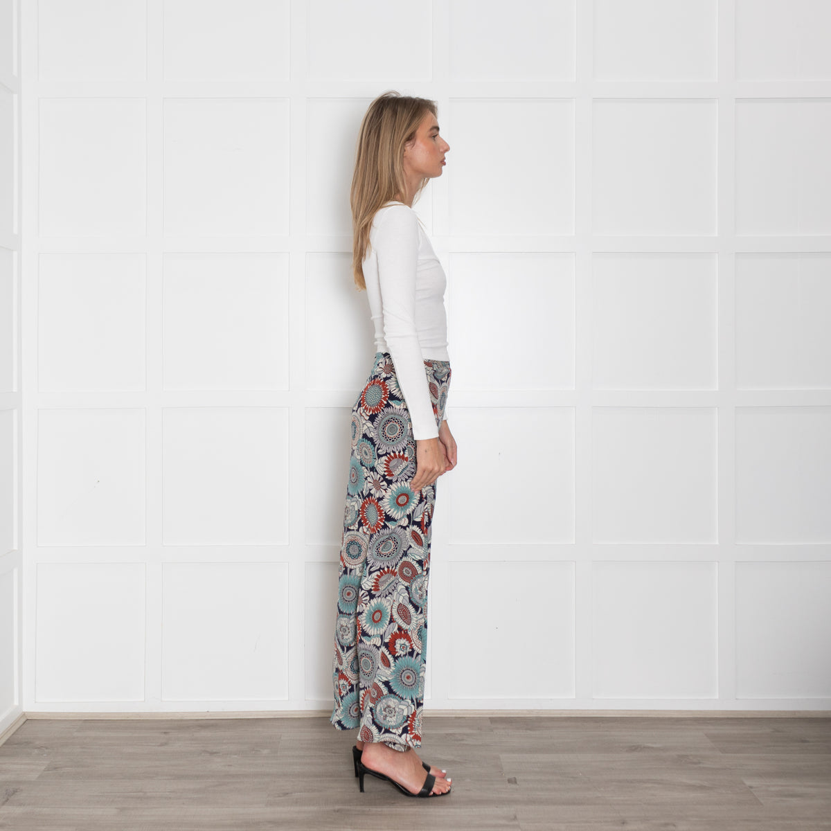 Ridley Blue Rust Floral Silk Maxi Skirt