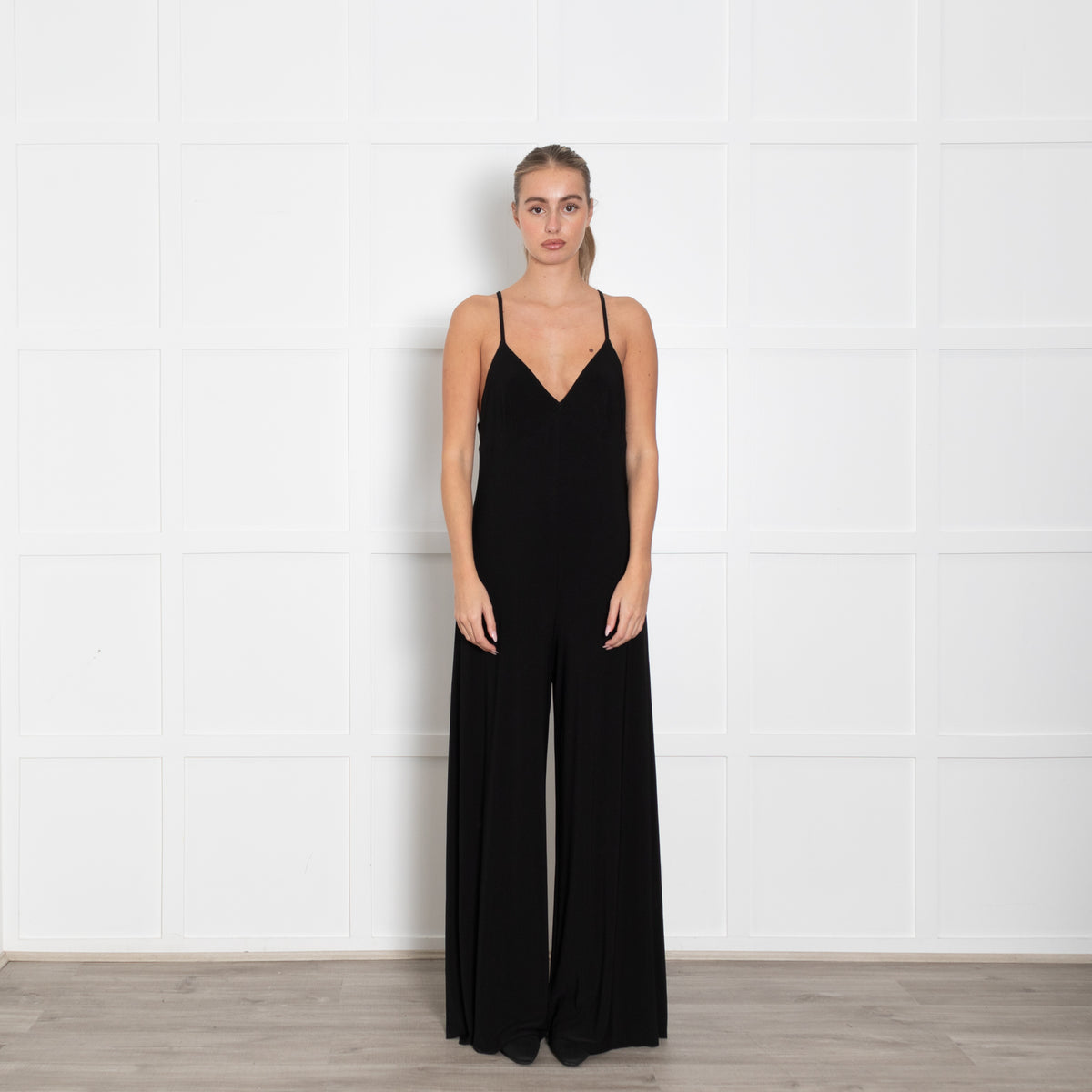 Norma Kamali Black Jersey Strappy Jumpsuit