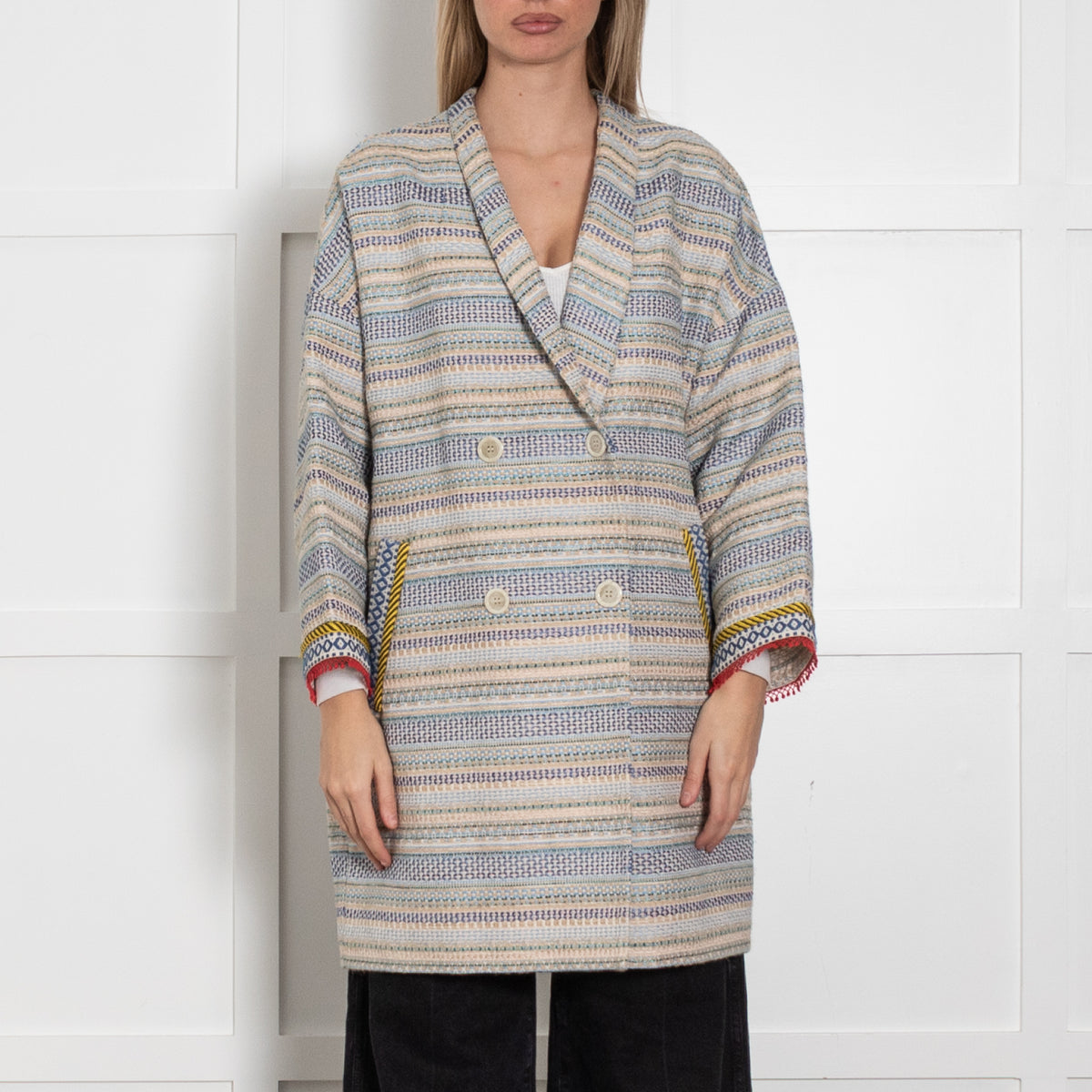 Weekend Max Mara Multi Stripe Cotton Blend Coat