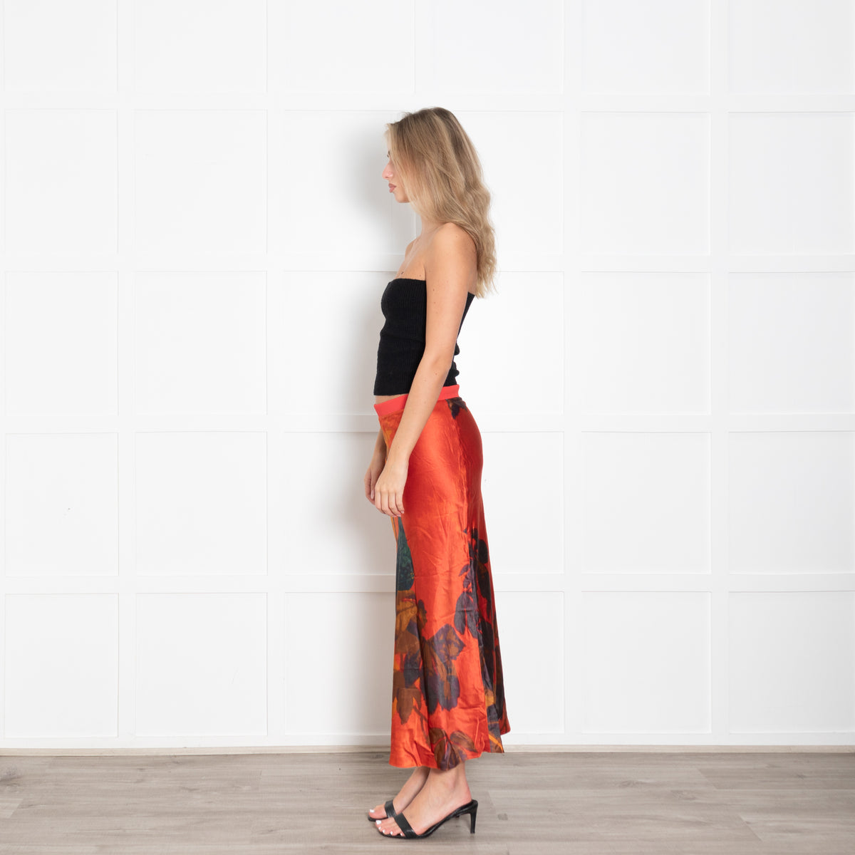 SIR Orange Print Silk Maxi Skirt