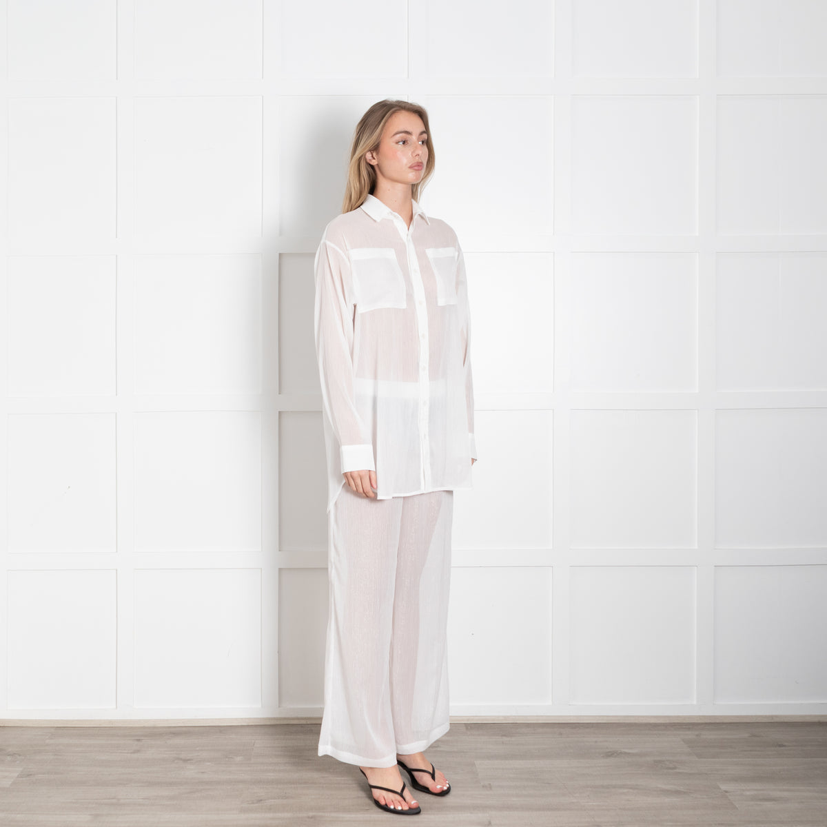 Jade Swim Two piece White With Silver Thread Shirt & Trousers