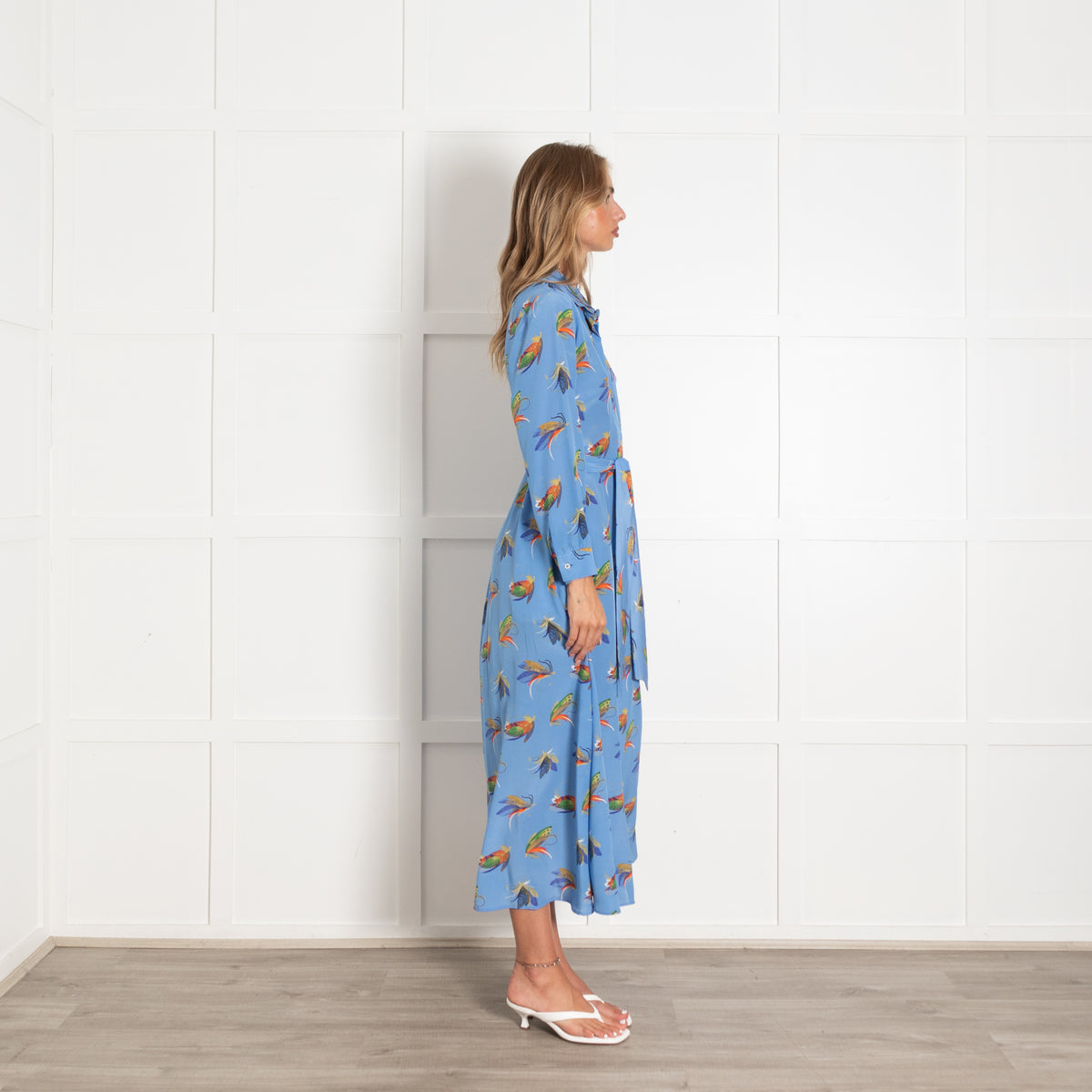 Weekend Max Mara Falster Blue Feather & Fly Print Maxi Dress
