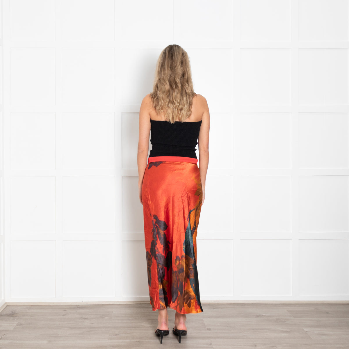 SIR Orange Print Silk Maxi Skirt