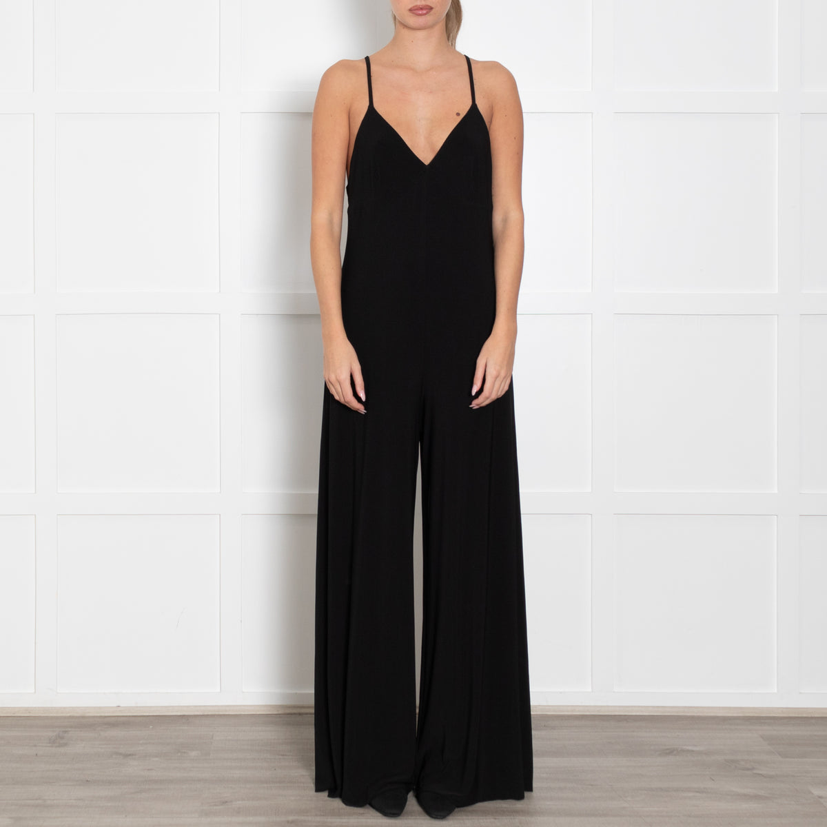 Norma Kamali Black Jersey Strappy Jumpsuit