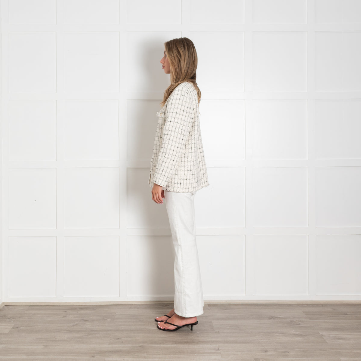Anine Bing Cream and Black Tweed Gold Button Jacket