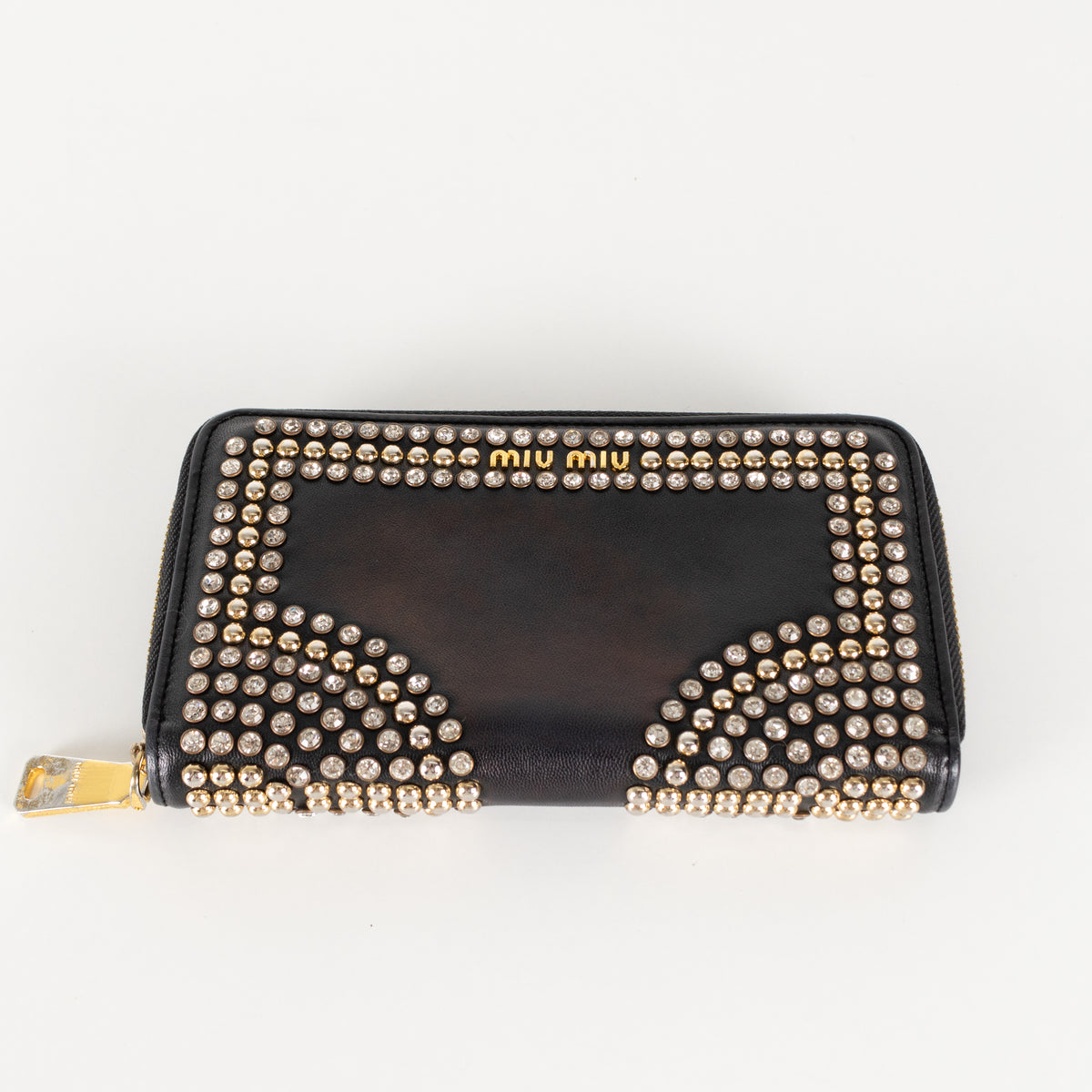 Miu Miu Black Metal Crystal Stud Wallet