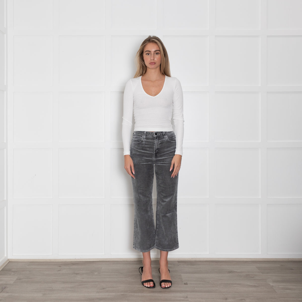 J Brand Grey Corduroy Straight Leg Trousers