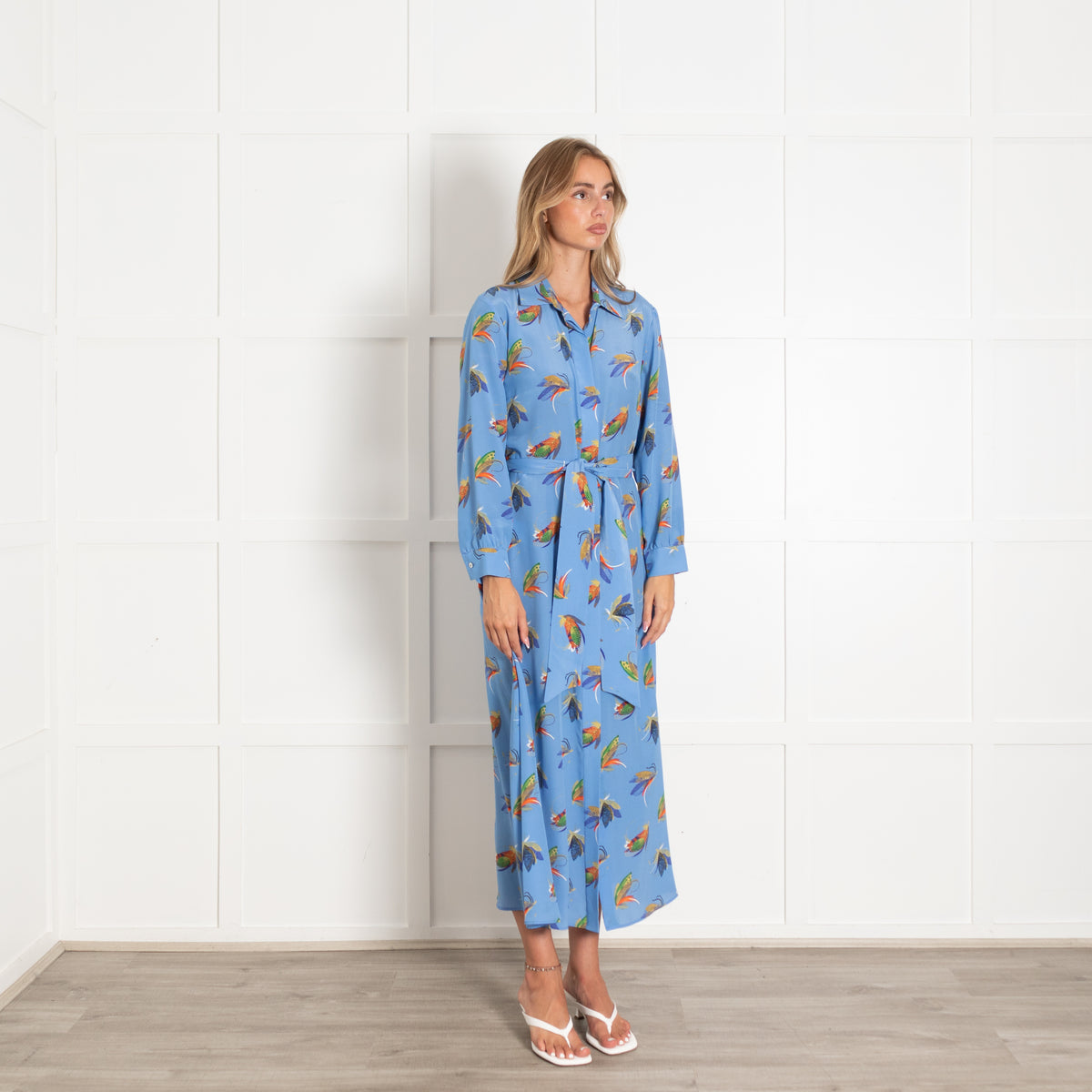 Weekend Max Mara Falster Blue Feather & Fly Print Maxi Dress
