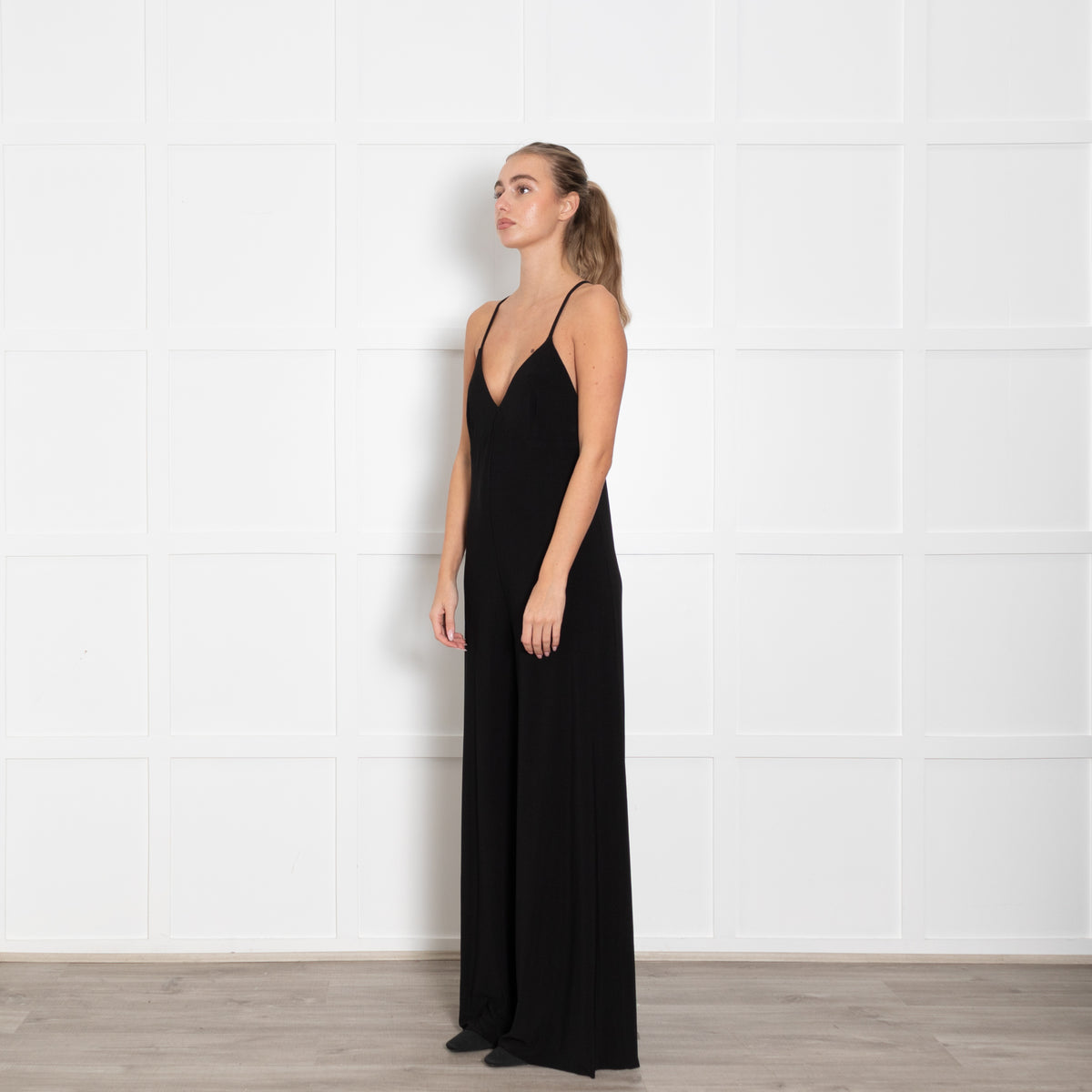 Norma Kamali Black Jersey Strappy Jumpsuit