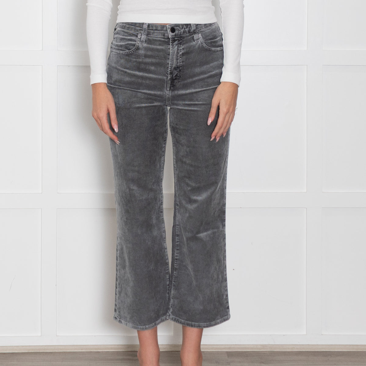 J Brand Grey Corduroy Straight Leg Trousers