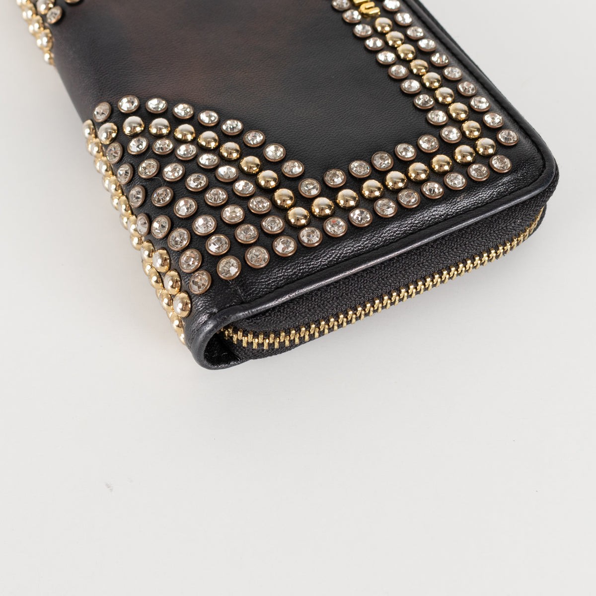 Miu Miu Black Metal Crystal Stud Wallet