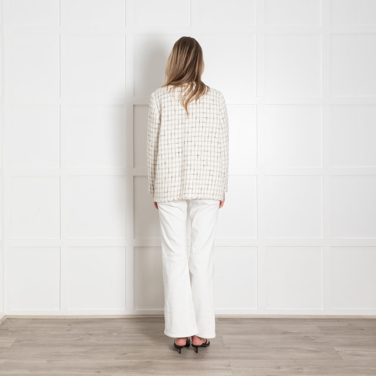 Anine Bing Cream and Black Tweed Gold Button Jacket