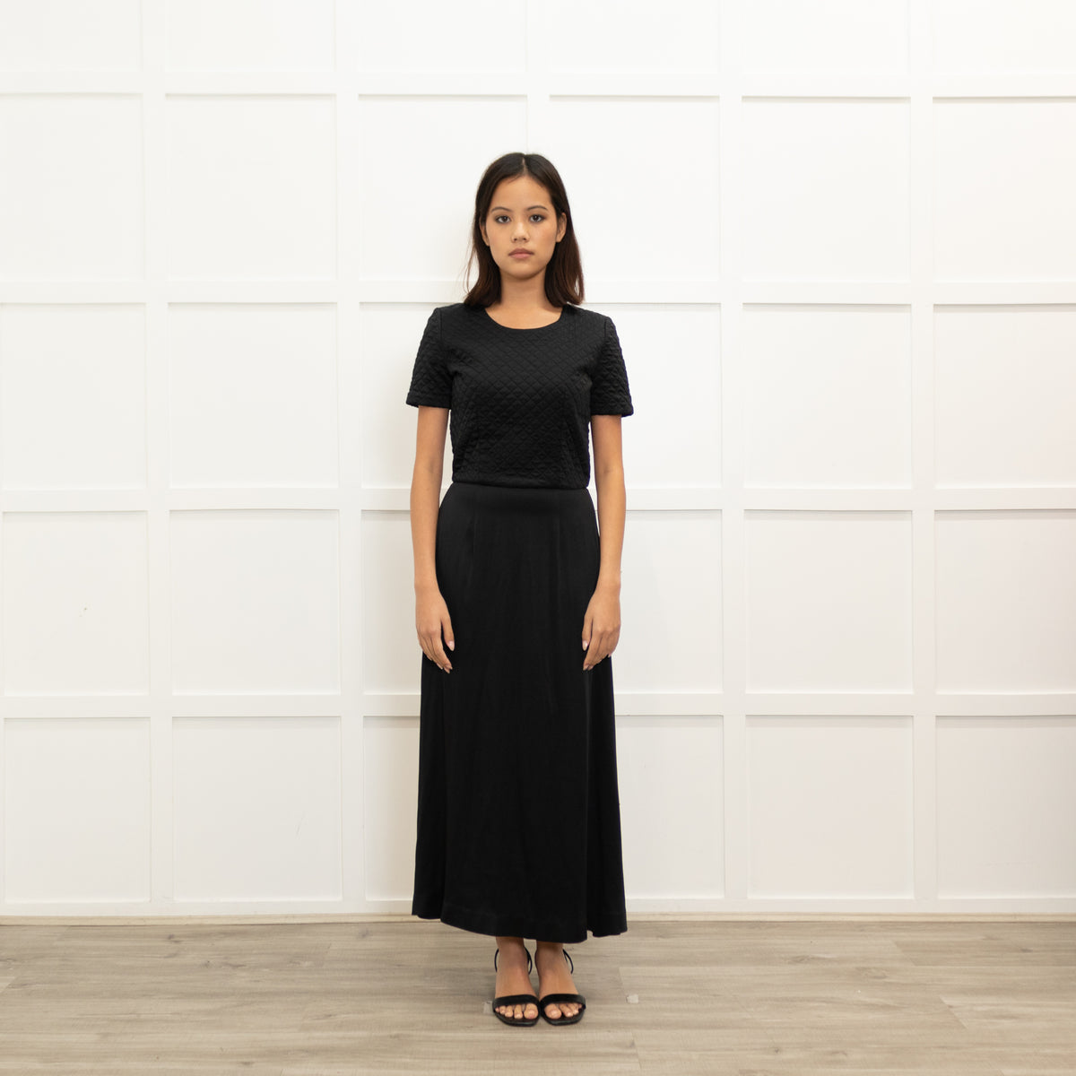 Maison Margiela Replica Black Satin Quilted Top Long Dress
